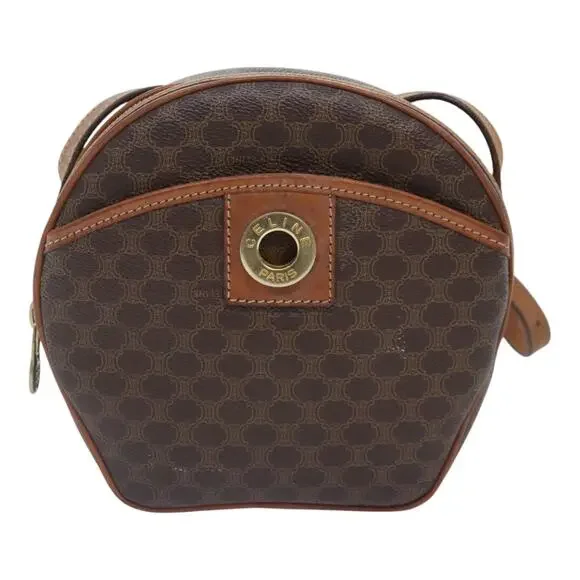 CELINE Macadam Canvas Shoulder Bag Pvc Leather Brown Gold - Picture 2 of 12